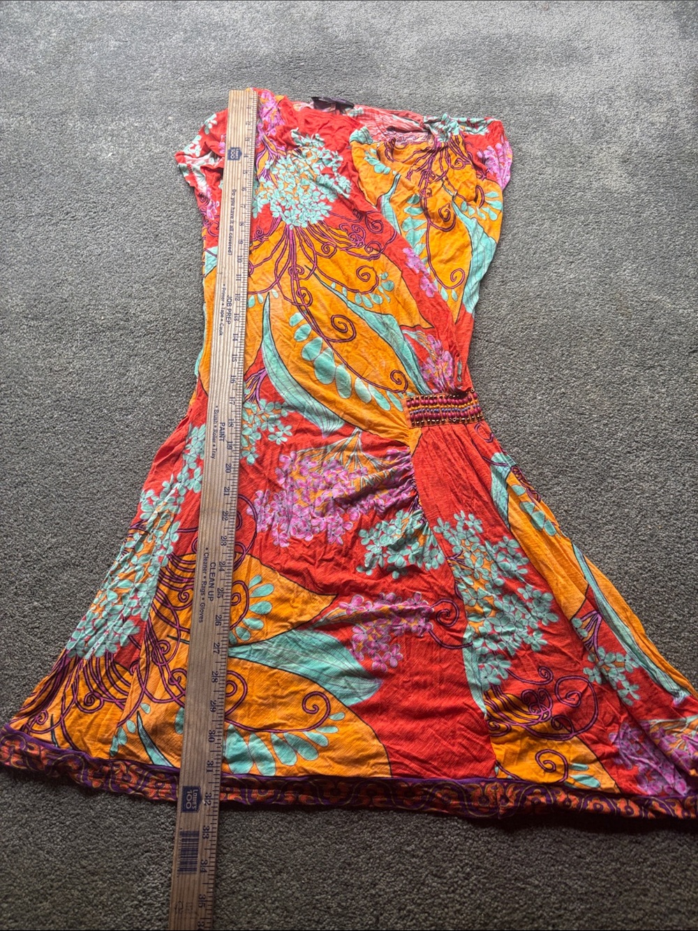 Hale Bob Strapless Floral Dress in Red, Orange & Turquoise flaw as is